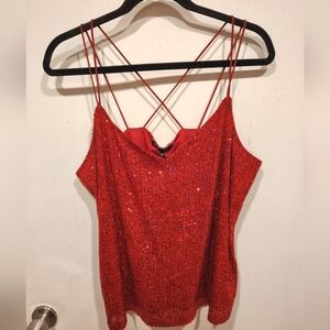 Next Petite NWT Strappy Red Sequin Tank Top Sz 18P Holiday Party Disco Club